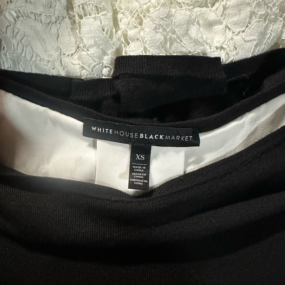 WHBM Black quarter sleeve top with cream lace